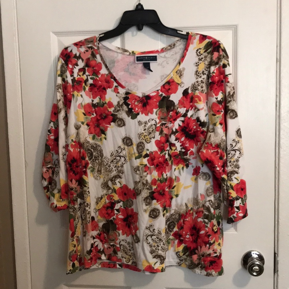 Karen Scott Floral 3/4 Sleeve Blouse
